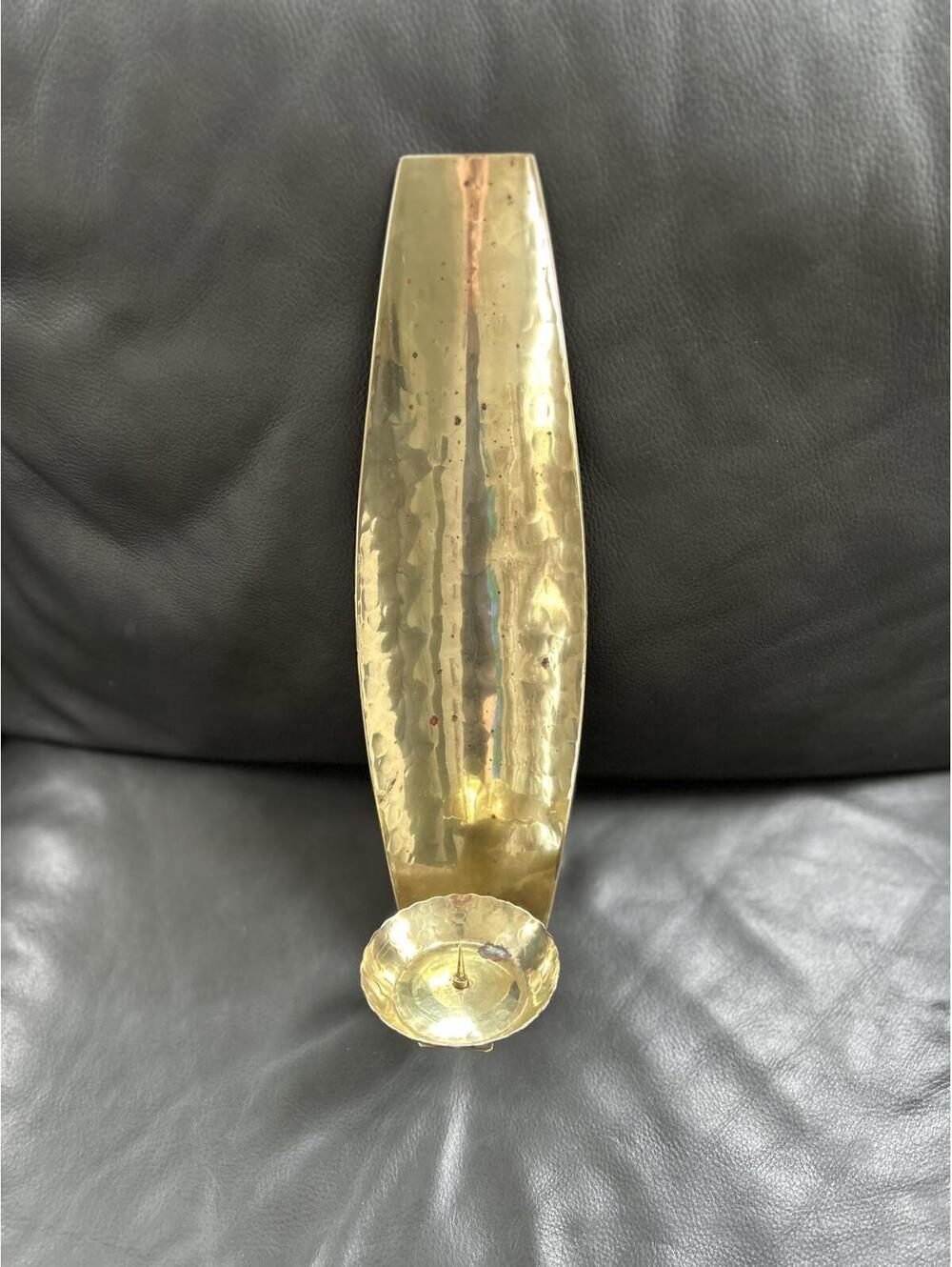 Vintage E. Funk Brass Wall Candleholder with Hammered Finish